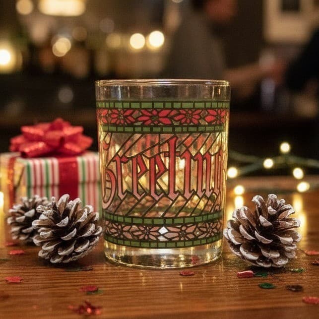 Houze Seasons Greetings Lowball Tumbler, Stained Glass Style, Replacement Drink
