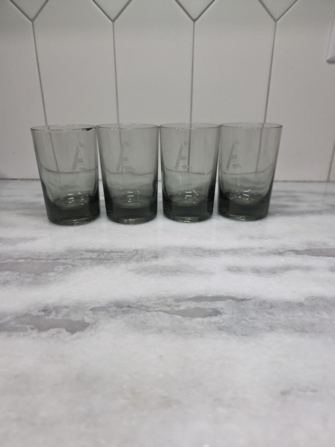 Smoky Grey Glass Juice Glasses, Small Glasses Set Of 4, Monogram "A" Glassware - Thumbnail 3