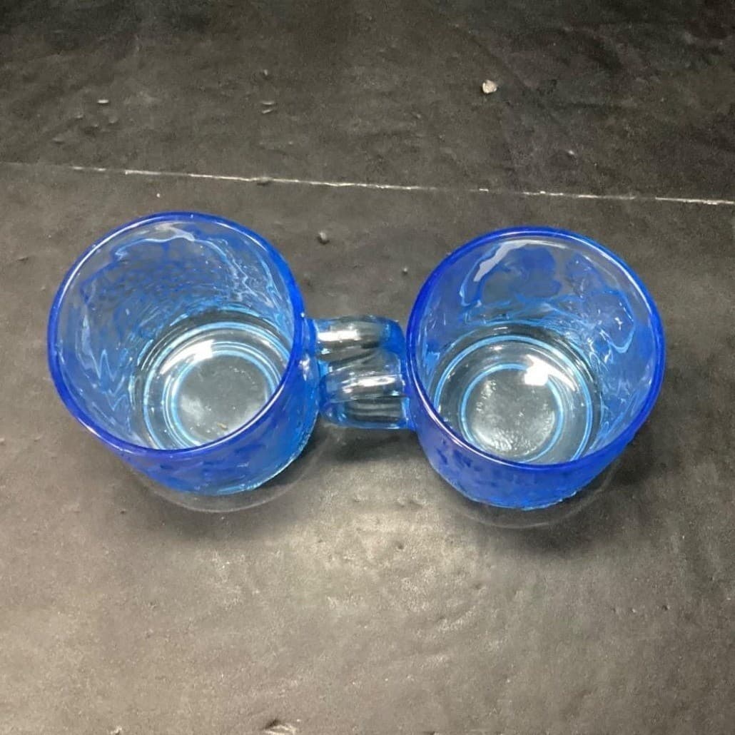 Kig Indonesia Blue Glass Cups, Set Of 2, Vintage Embossed Fruit Design Drinkware - Thumbnail 6