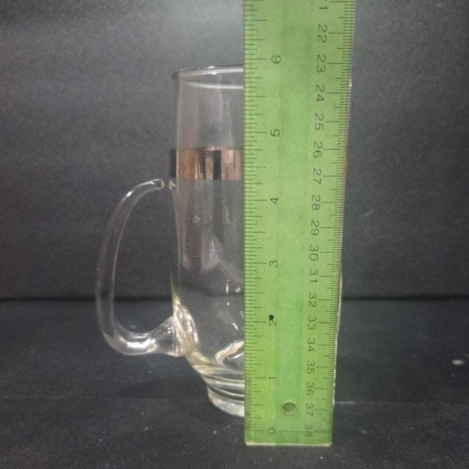 Libbey Platinum Band Pint Pitcher, Blown Glass Jug, Mid Century Modern Barware - Thumbnail 2