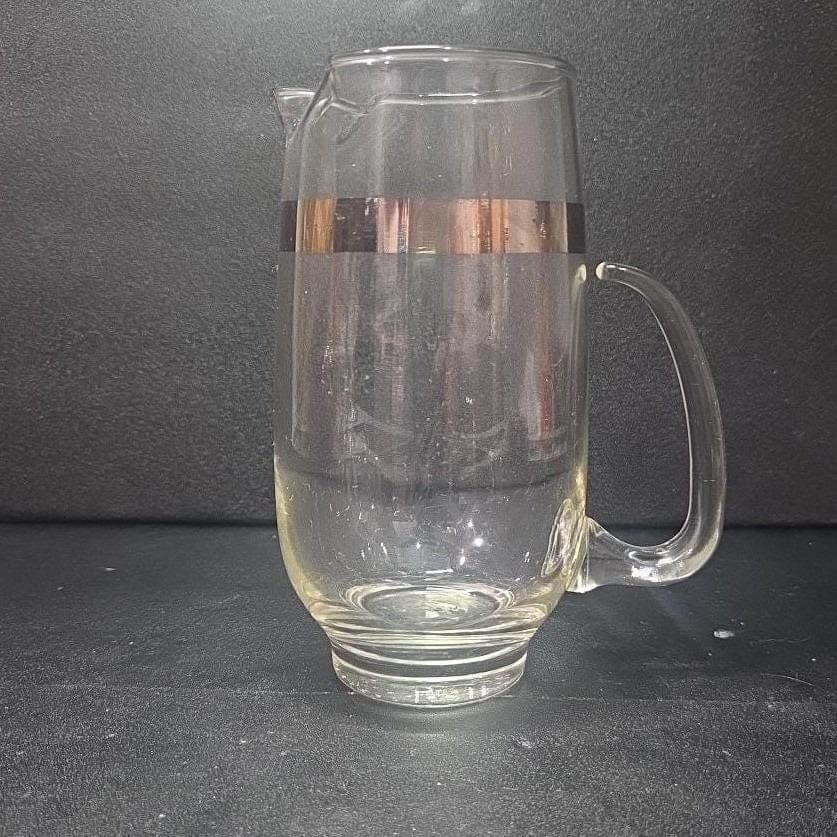 Libbey Platinum Band Pint Pitcher, Blown Glass Jug, Mid Century Modern Barware - Thumbnail 9
