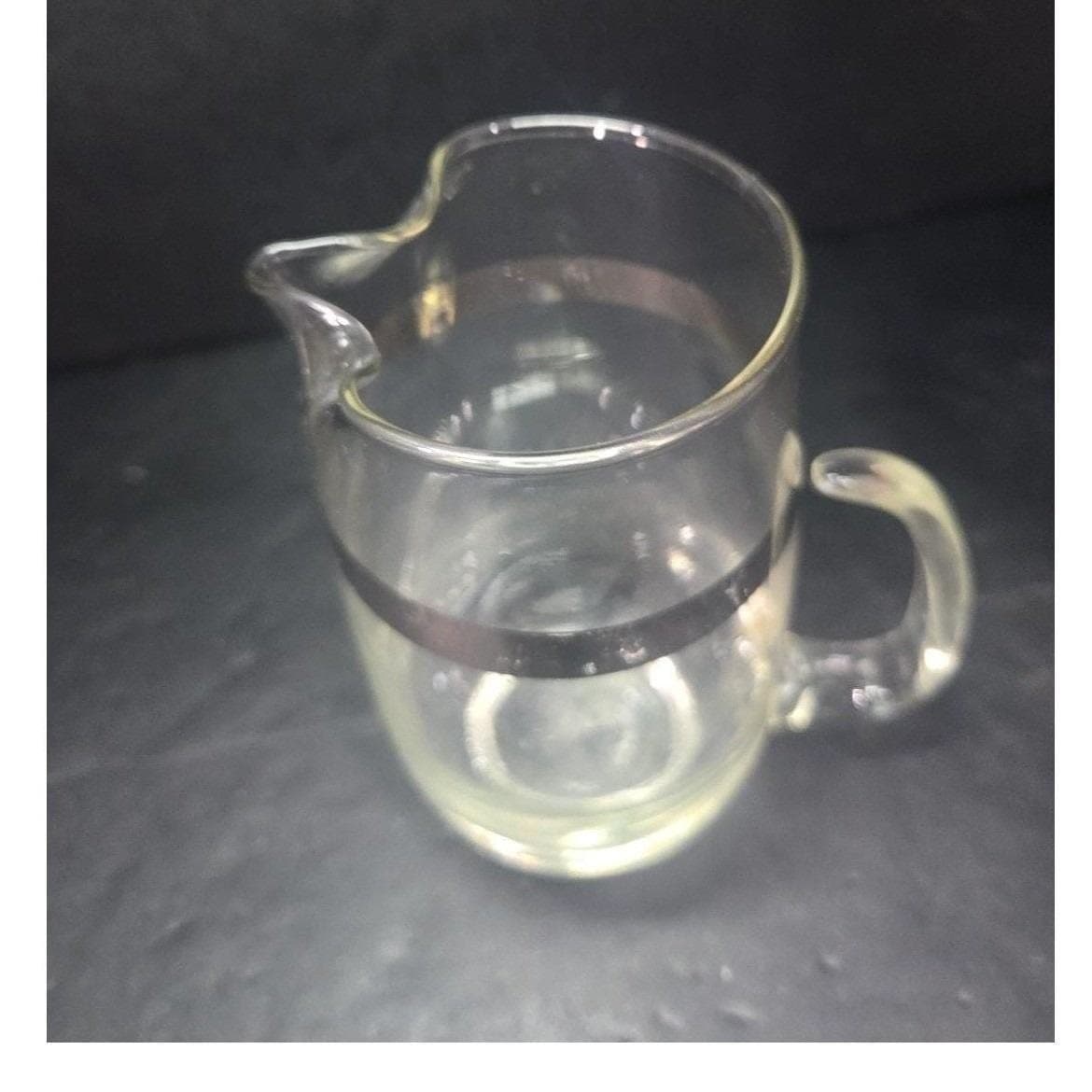 Libbey Platinum Band Pint Pitcher, Blown Glass Jug, Mid Century Modern Barware - Thumbnail 5
