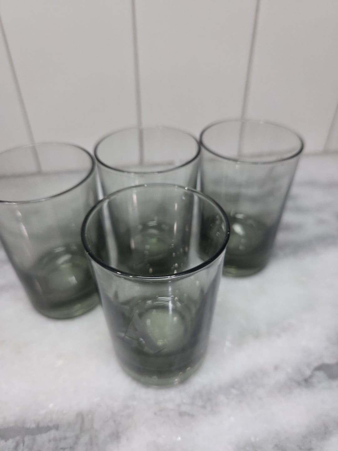 Smoky Grey Glass Juice Glasses, Small Glasses Set Of 4, Monogram "A" Glassware - Thumbnail 5