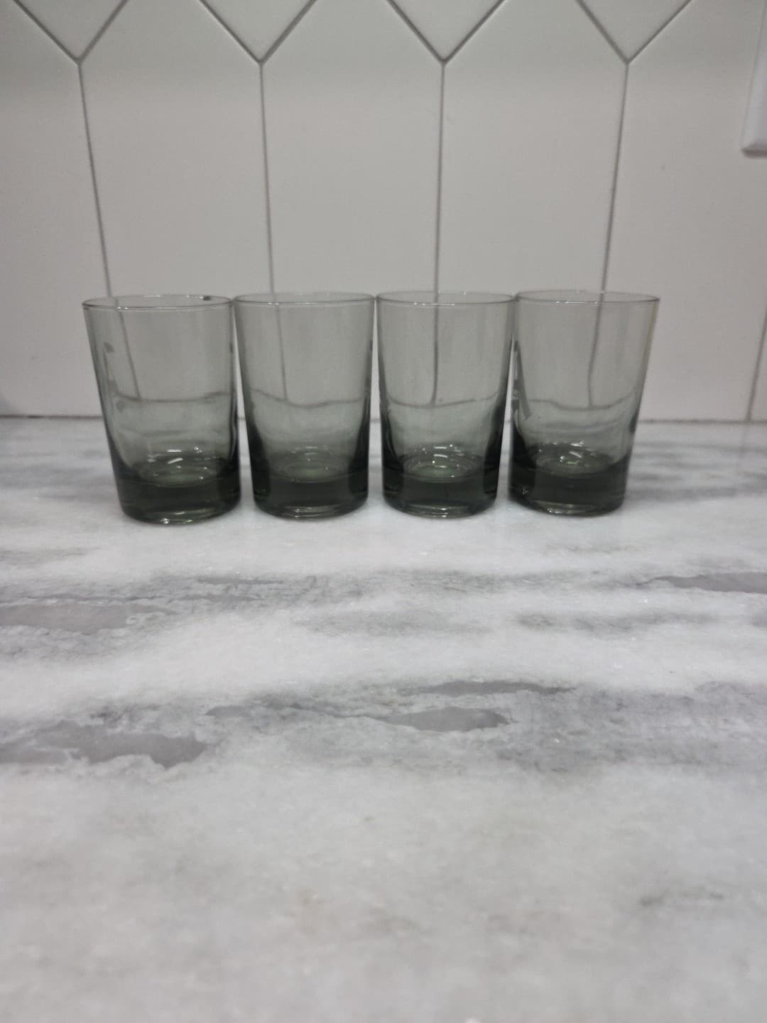 Smoky Grey Glass Juice Glasses, Small Glasses Set Of 4, Monogram "A" Glassware - Thumbnail 2