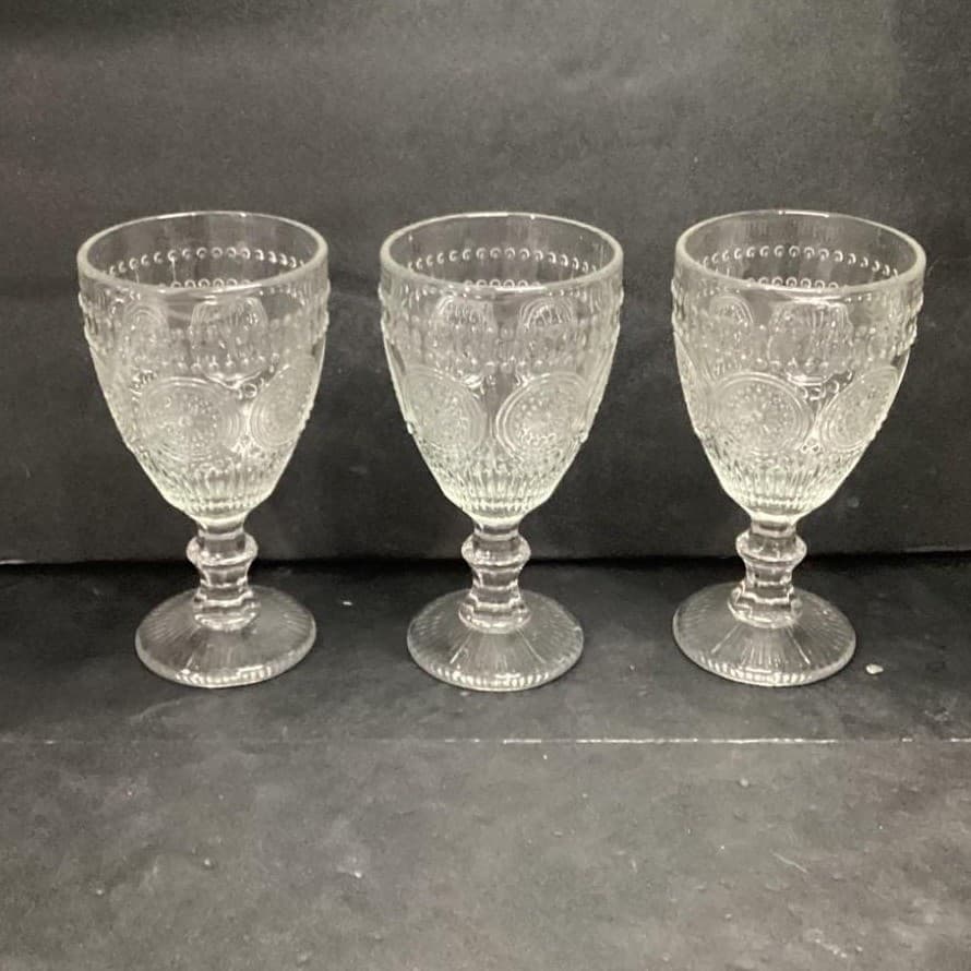 Target Bullseye Clear Wine Glasses, Set of 3, Vintage Inspired Goblets, Stemware - Thumbnail 2