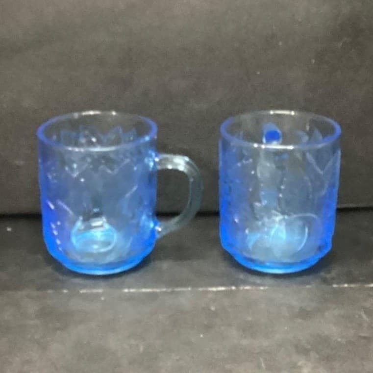 Kig Indonesia Blue Glass Cups, Set Of 2, Vintage Embossed Fruit Design Drinkware - Thumbnail 4