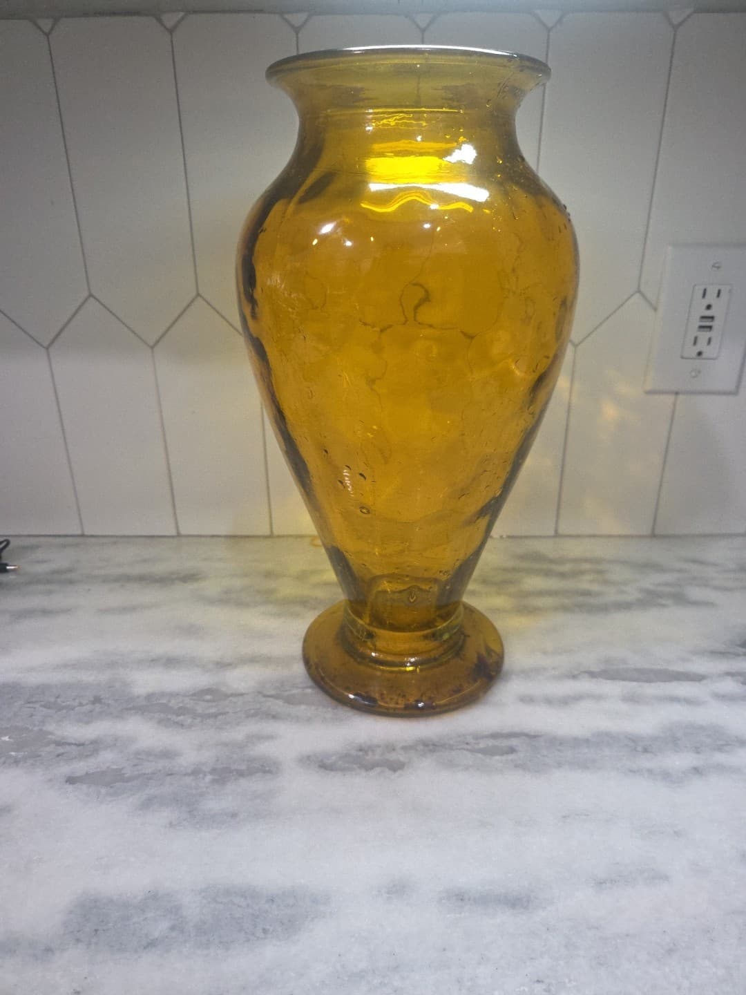 Vidrios San Miguel Style Amber Glass Vase, Handmade Yellow Floor Vase, 15" Tall - Thumbnail 2