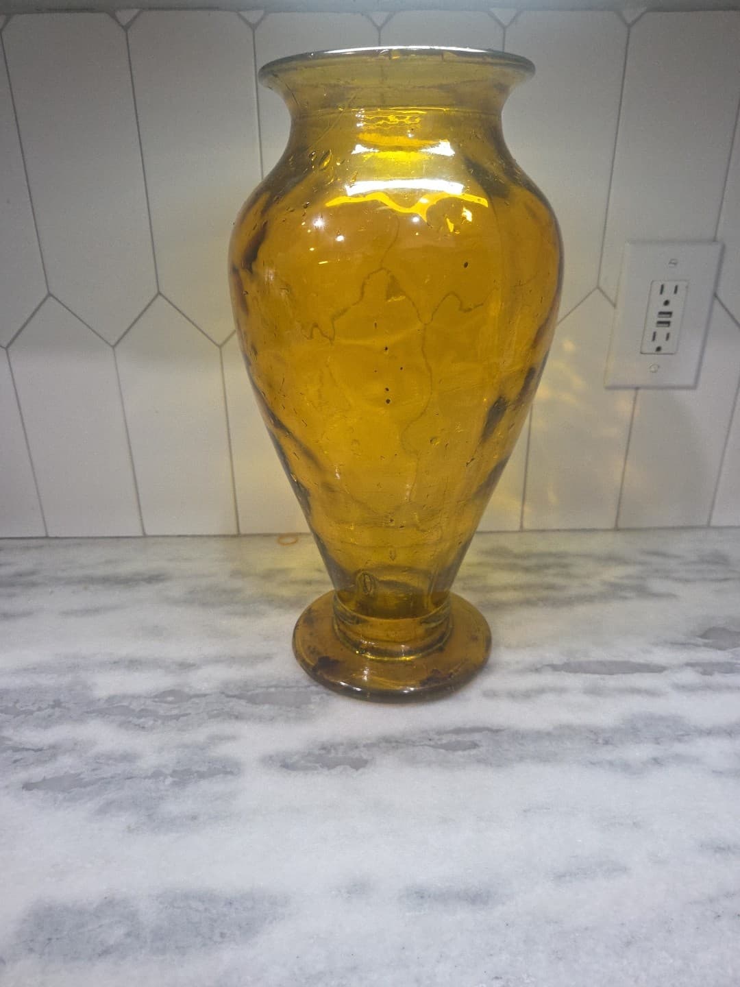 Vidrios San Miguel Style Amber Glass Vase, Handmade Yellow Floor Vase, 15" Tall - Thumbnail 3