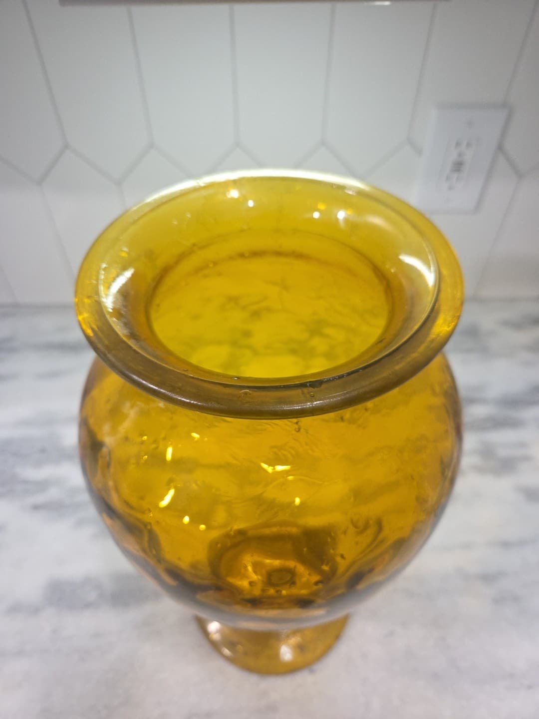Vidrios San Miguel Style Amber Glass Vase, Handmade Yellow Floor Vase, 15" Tall - Thumbnail 5