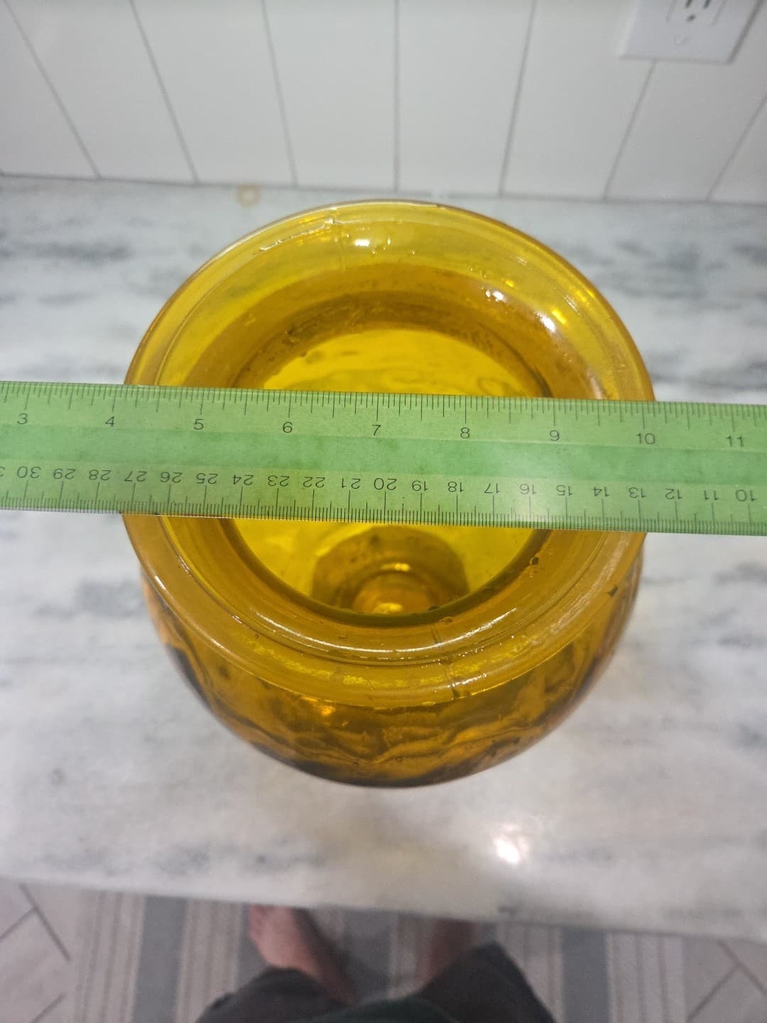 Vidrios San Miguel Style Amber Glass Vase, Handmade Yellow Floor Vase, 15" Tall - Thumbnail 8