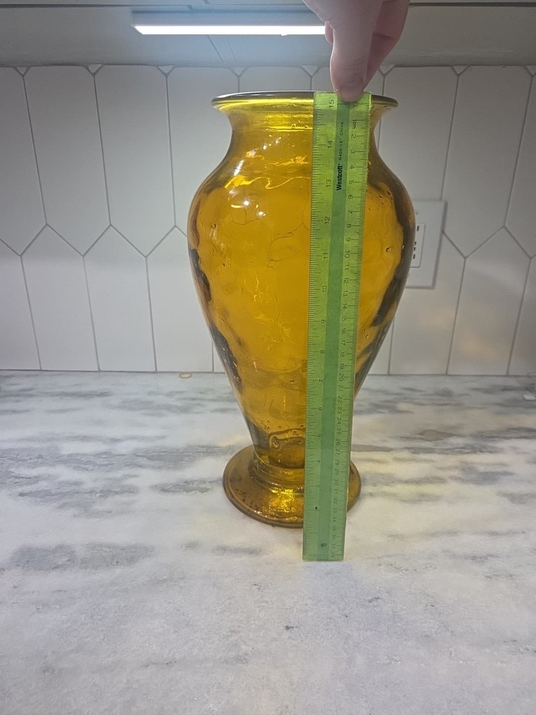 Vidrios San Miguel Style Amber Glass Vase, Handmade Yellow Floor Vase, 15" Tall - Thumbnail 7