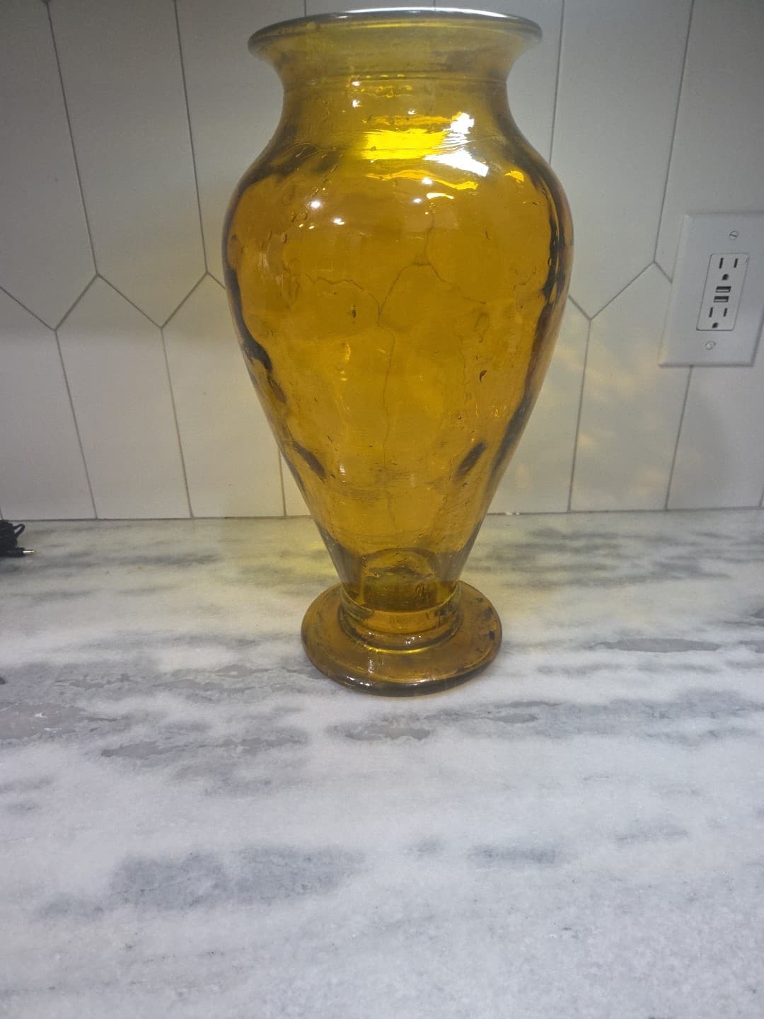 Vidrios San Miguel Style Amber Glass Vase, Handmade Yellow Floor Vase, 15" Tall