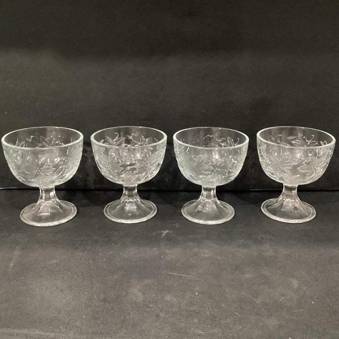 Princess House Fantasia Footed Sherbet Cups, Set of 4, Clear Floral Dessert Bowl - Thumbnail 10