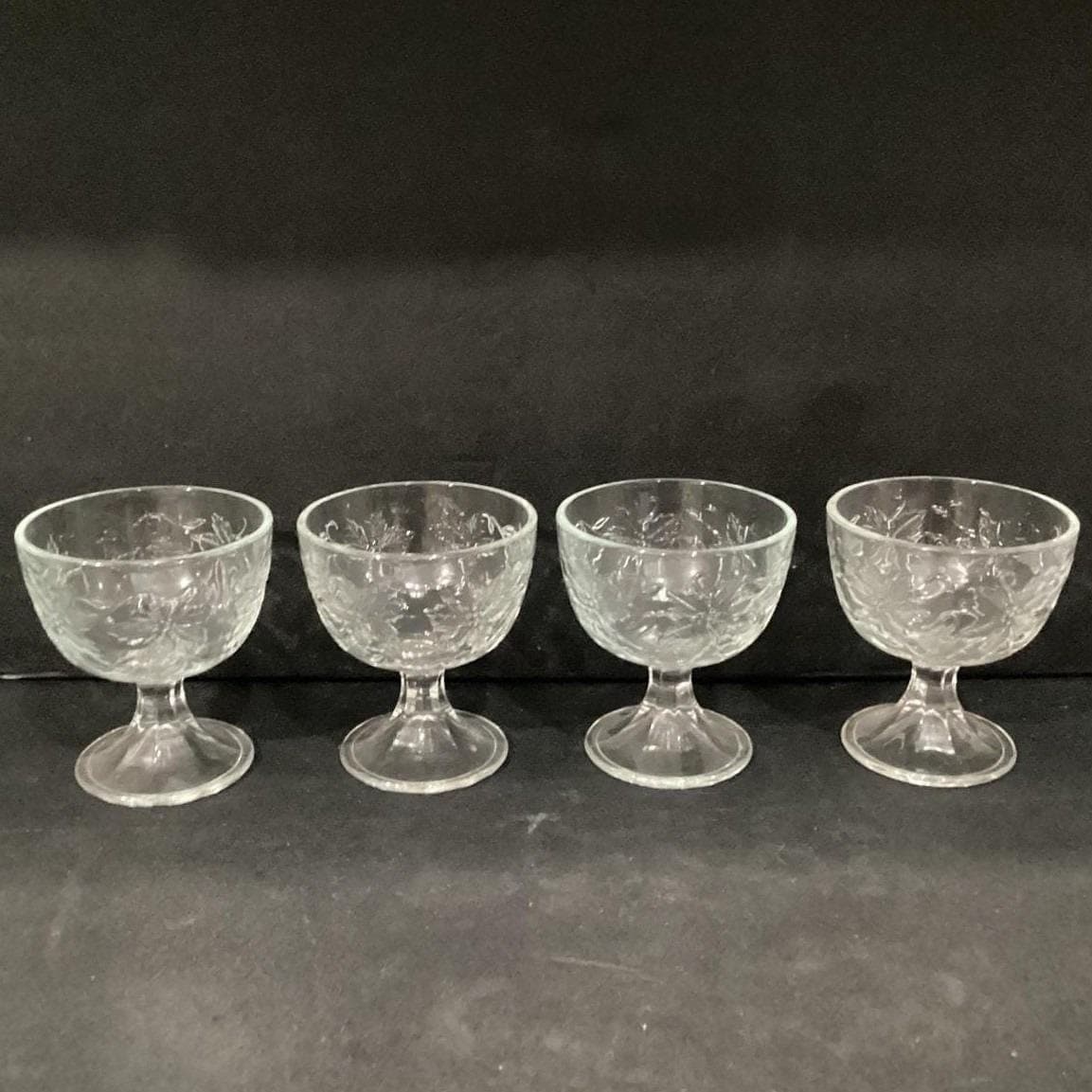 Princess House Fantasia Footed Sherbet Cups, Set of 4, Clear Floral Dessert Bowl - Thumbnail 11