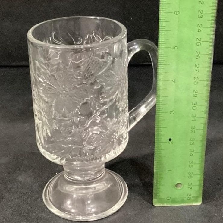 Princess House Fantasia Irish Coffee Mugs, Set Of 4, Footed Floral Glass Cups - Thumbnail 2