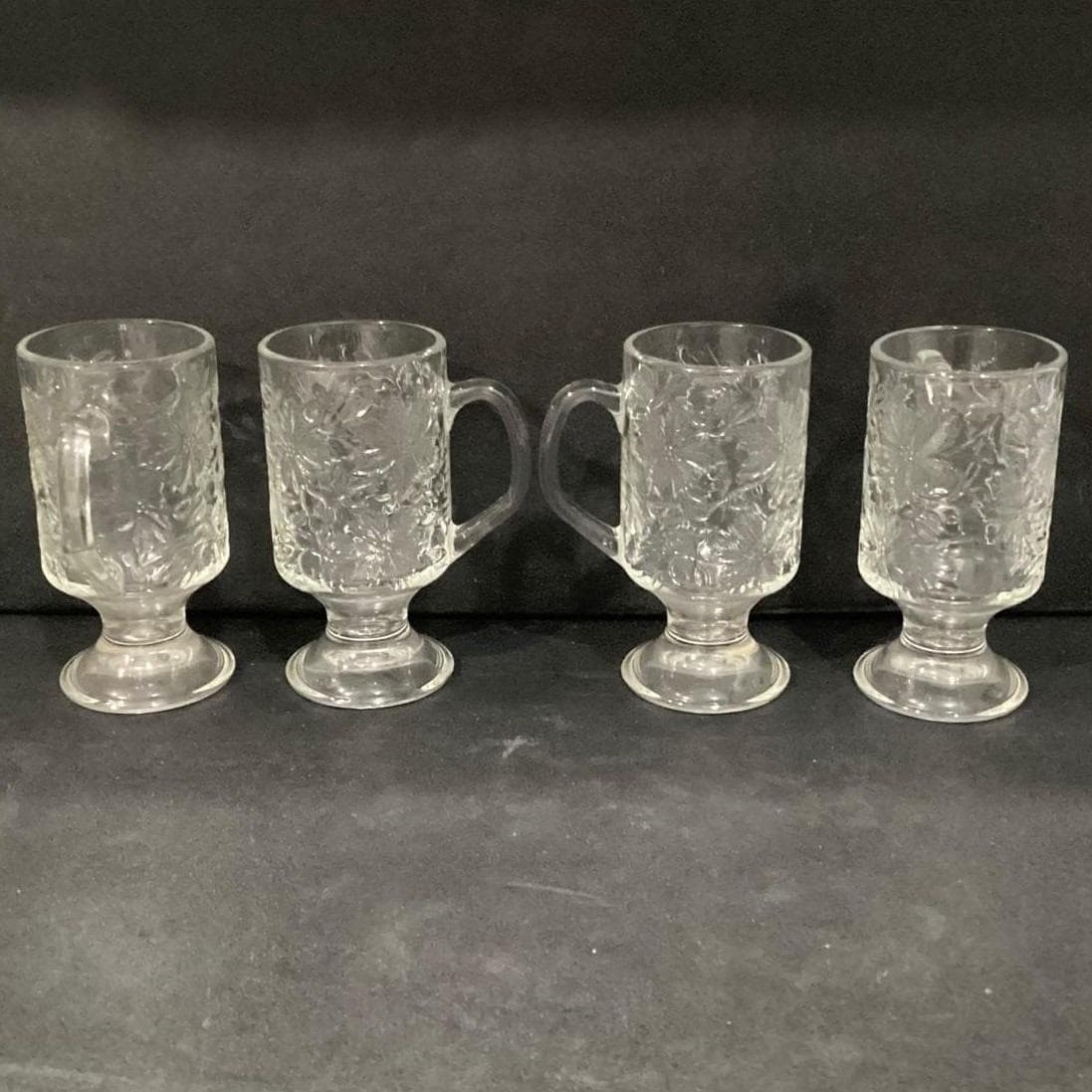 Princess House Fantasia Irish Coffee Mugs, Set Of 4, Footed Floral Glass Cups - Thumbnail 7