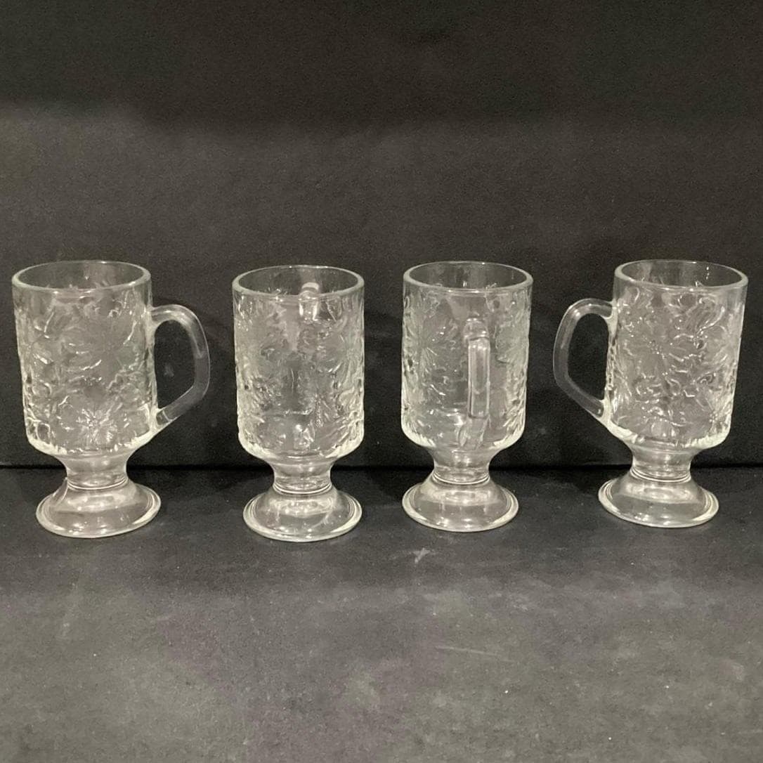 Princess House Fantasia Irish Coffee Mugs, Set Of 4, Footed Floral Glass Cups - Thumbnail 8