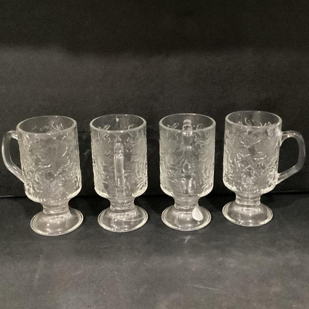Princess House Fantasia Irish Coffee Mugs, Set Of 4, Footed Floral Glass Cups - Thumbnail 10