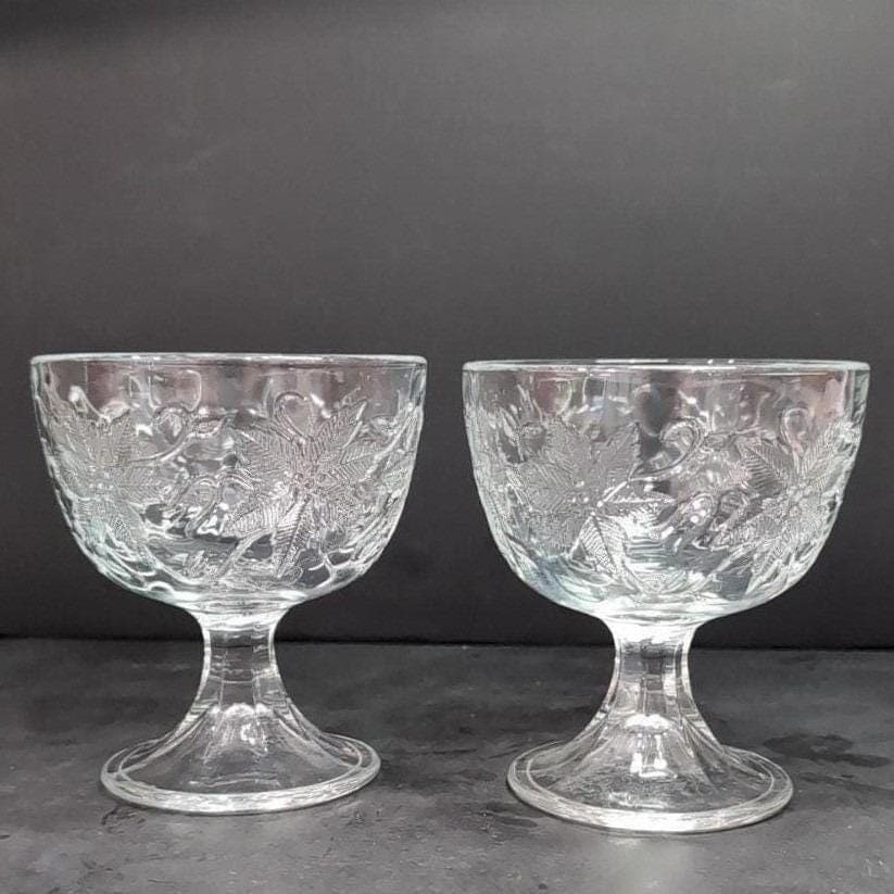 Princess House Fantasia Footed Dessert Bowls, Set of 2, Clear Floral Sherbet Cup - Thumbnail 7