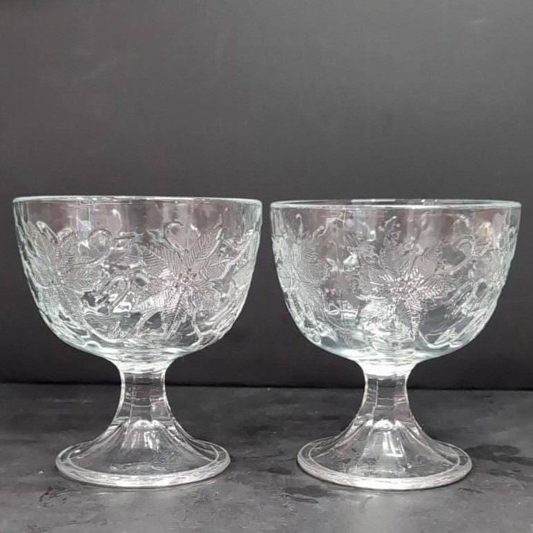 Princess House Fantasia Footed Dessert Bowls, Set of 2, Clear Floral Sherbet Cup - Thumbnail 9