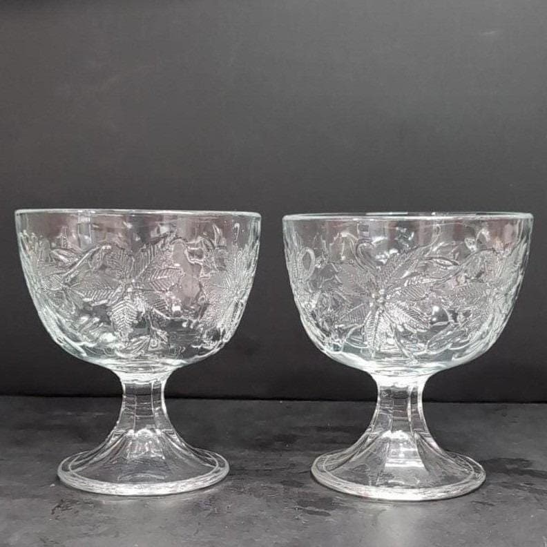 Princess House Fantasia Footed Dessert Bowls, Set of 2, Clear Floral Sherbet Cup - Thumbnail 10