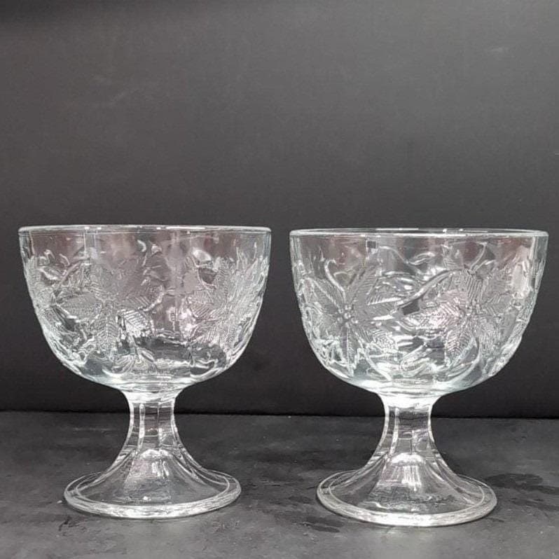 Princess House Fantasia Footed Dessert Bowls, Set of 2, Clear Floral Sherbet Cup - Thumbnail 8