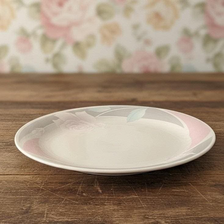 Ciera Pink & Gray Rose Dinner Plate, Vintage Japan Floral Stoneware, Shabby Chic