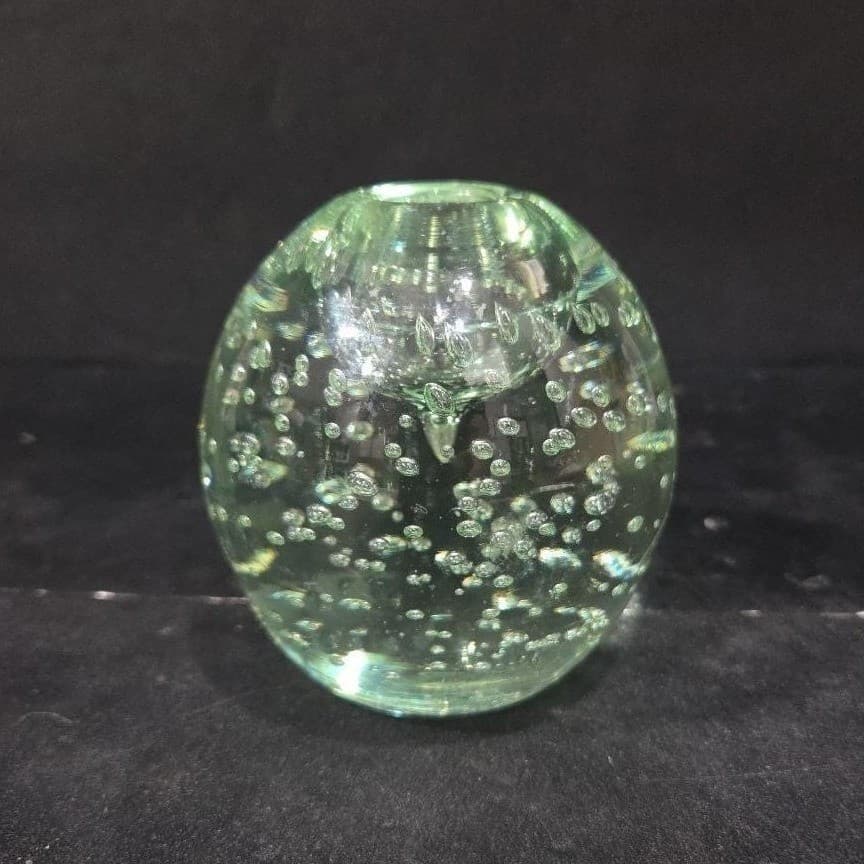 Controlled Bubbles Clear Glass Oval Paperweight, Mid Century Decor, Desk Accent - Thumbnail 3