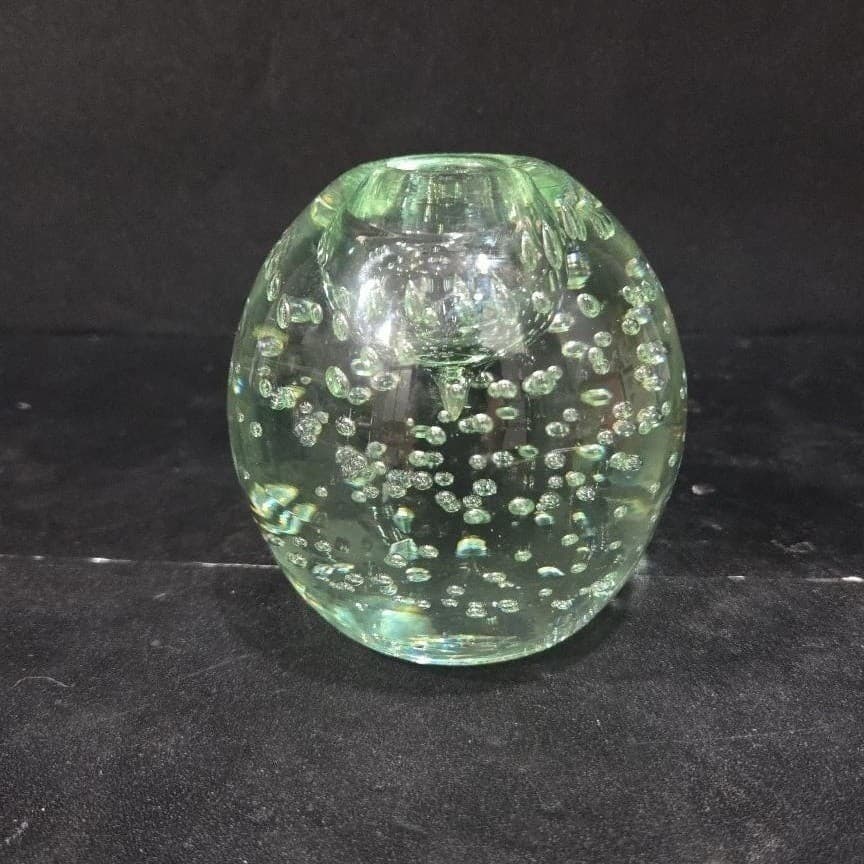 Controlled Bubbles Clear Glass Oval Paperweight, Mid Century Decor, Desk Accent - Thumbnail 5