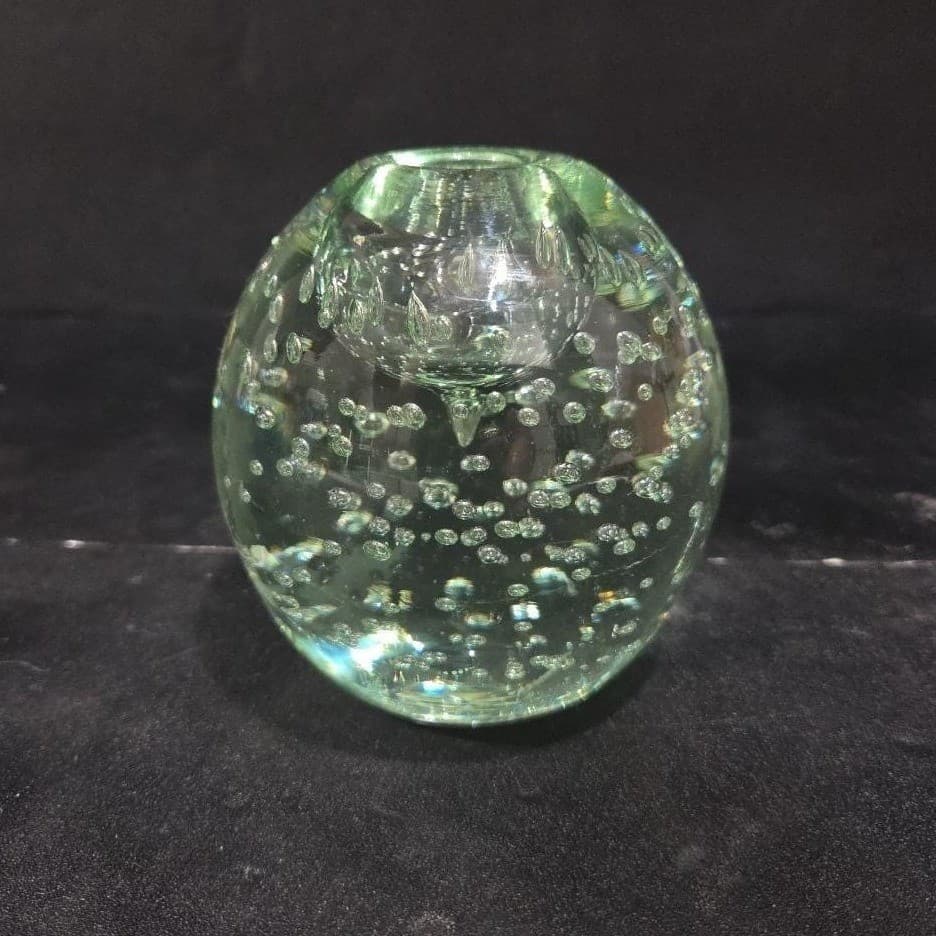 Controlled Bubbles Clear Glass Oval Paperweight, Mid Century Decor, Desk Accent - Thumbnail 2