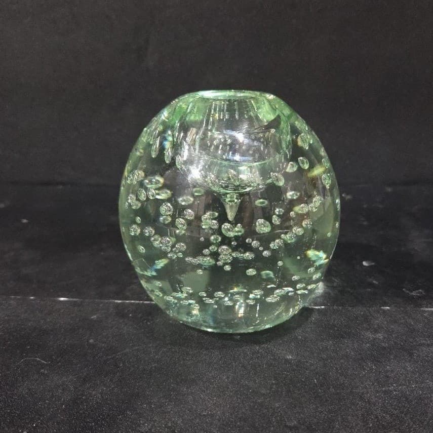Controlled Bubbles Clear Glass Oval Paperweight, Mid Century Decor, Desk Accent - Thumbnail 4