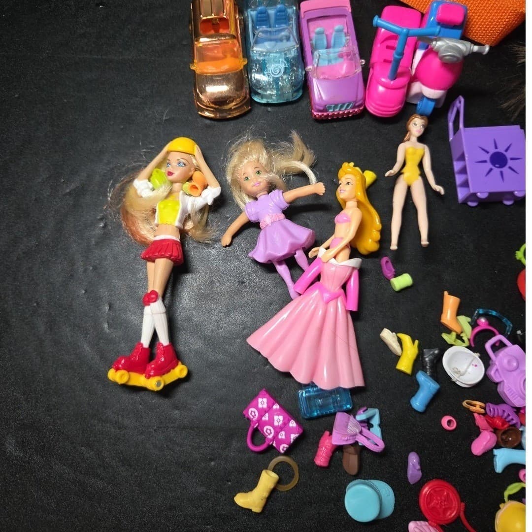 Polly Pocket Doll Lot: Backpack Vehicles Horse Clothes Accessories, Vintage Doll - Thumbnail 3
