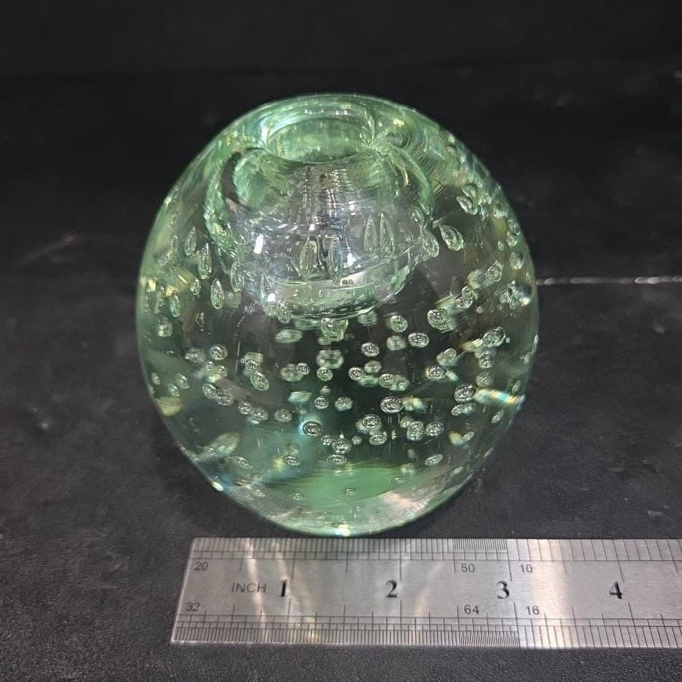 Controlled Bubbles Clear Glass Oval Paperweight, Mid Century Decor, Desk Accent - Thumbnail 9