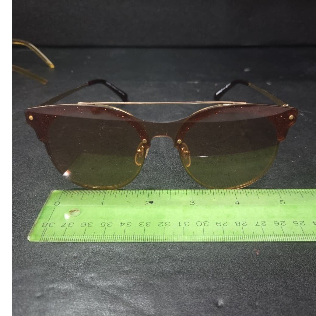 Donna Rose Gold Double Bridge Round Sunglasses DN358 Brown Tint Glitter Detail - Thumbnail 8