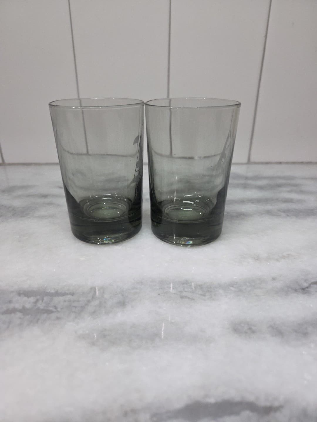 Smoky Grey Glass Juice Glasses, Small Glasses Set Of 2, Monogram "A" Glassware - Thumbnail 4