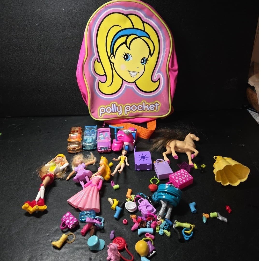 Polly Pocket Doll Lot: Backpack Vehicles Horse Clothes Accessories, Vintage Doll - Thumbnail 2