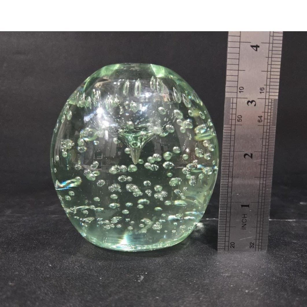 Controlled Bubbles Clear Glass Oval Paperweight, Mid Century Decor, Desk Accent - Thumbnail 8