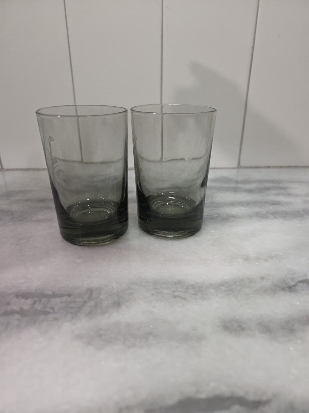 Smoky Grey Glass Juice Glasses, Small Glasses Set Of 2, Monogram "A" Glassware - Thumbnail 2