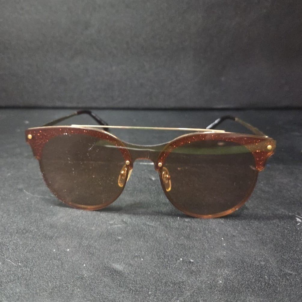 Donna Rose Gold Double Bridge Round Sunglasses DN358 Brown Tint Glitter Detail - Thumbnail 2