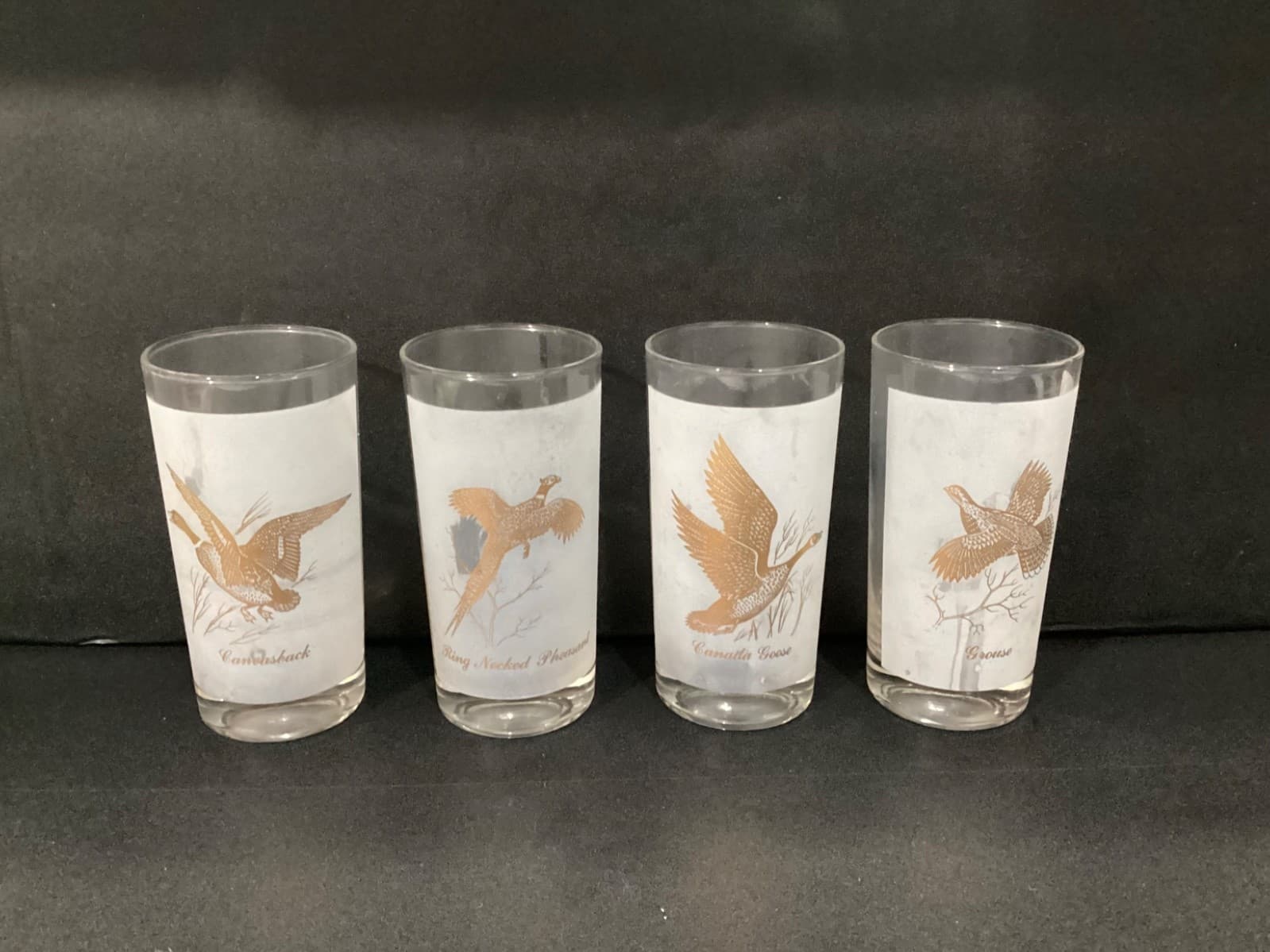 Drinking Glasses 4 Gold Frosted Pheasant-Grouse-Canvasback-Canada Goose Vintage - Thumbnail 7