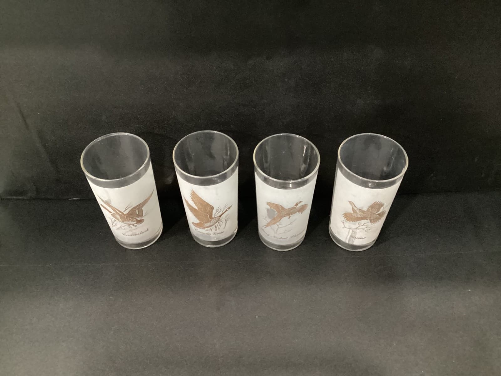 Drinking Glasses 4 Gold Frosted Pheasant-Grouse-Canvasback-Canada Goose Vintage - Thumbnail 2