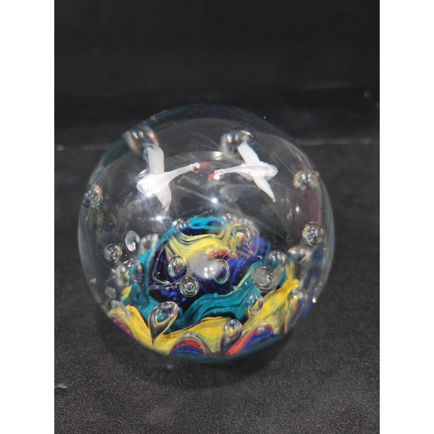 Nautical Colorful Controlled Bubbles Paperweight, Seagulls Design, Ocean Decor - Thumbnail 9