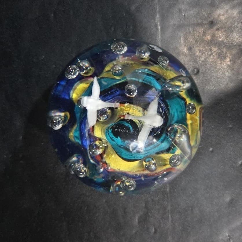 Nautical Colorful Controlled Bubbles Paperweight, Seagulls Design, Ocean Decor - Thumbnail 6