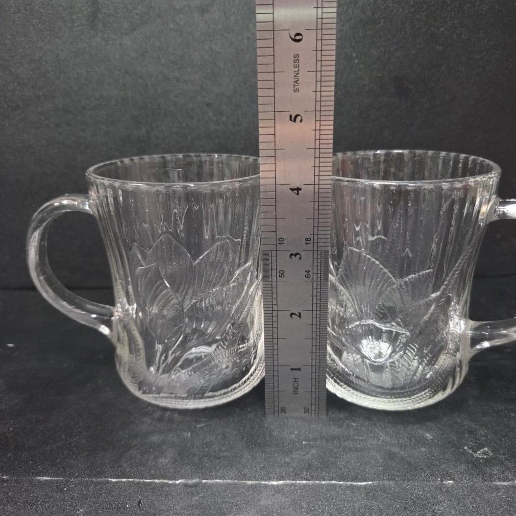 Arcoroc Canterbury Crocus Coffee Cups, Set of 2, Vtg Clear Embossed Glass Mugs - Thumbnail 9
