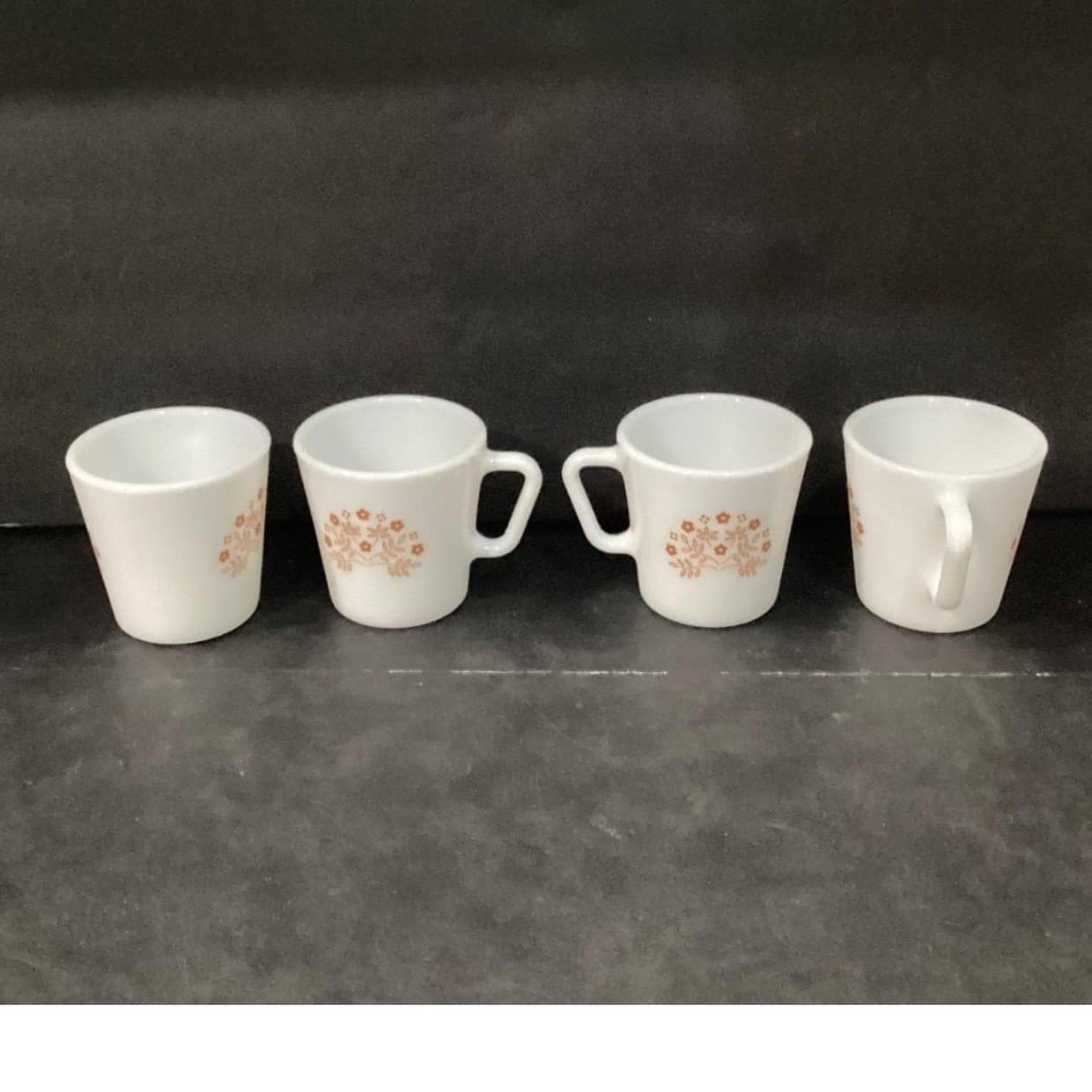 Pyrex Milk Glass Coffee Cups, Set of 4, Vintage Ginger Gold Summer Impressions - Thumbnail 2