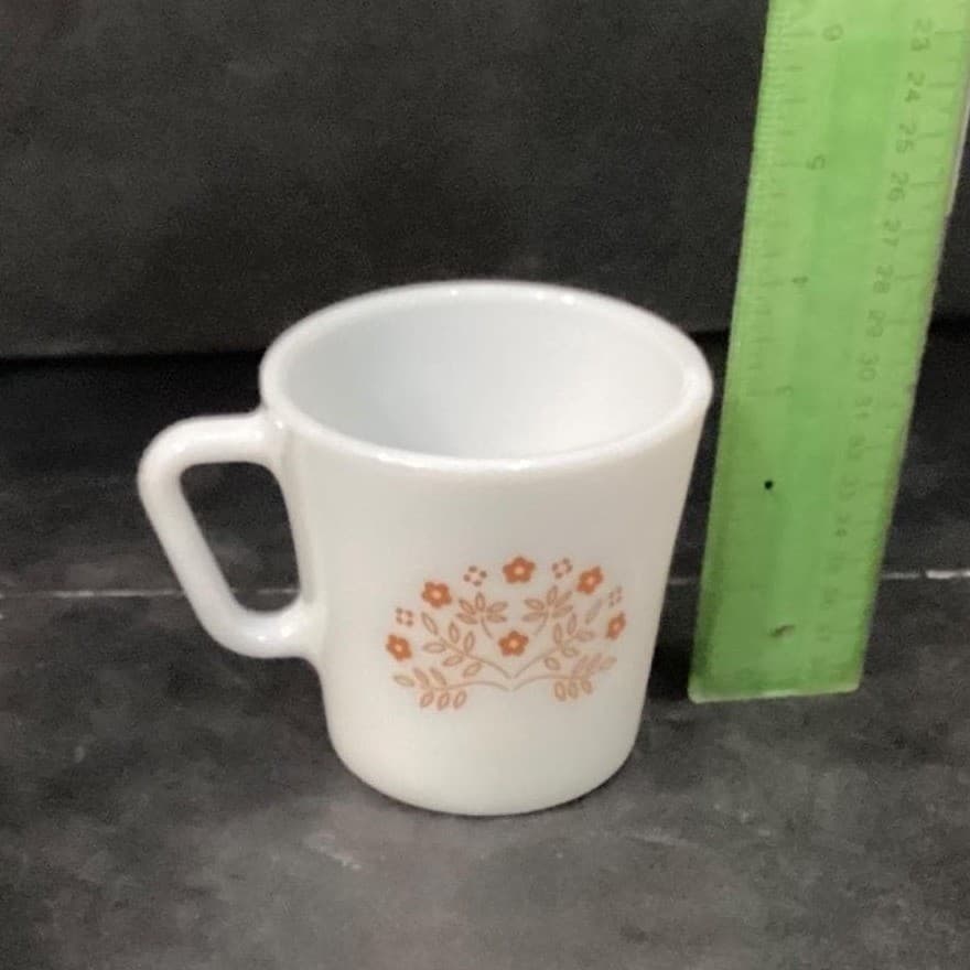 Pyrex Milk Glass Coffee Cups, Set of 4, Vintage Ginger Gold Summer Impressions - Thumbnail 9