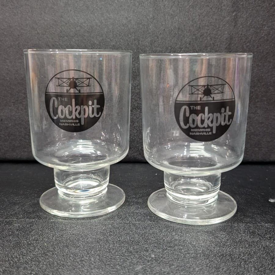 Cockpit Ale Beer Clear Pedestal Glasses, Set of 2, Vintage Memphis Memorabilia - Thumbnail 2