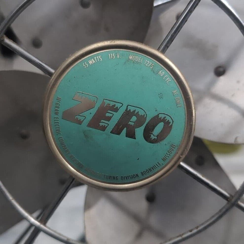 McGraw Zero Desk Fan #1275, Four Blade Metal Cage, Vintage Art Deco Office Decor - Thumbnail 2