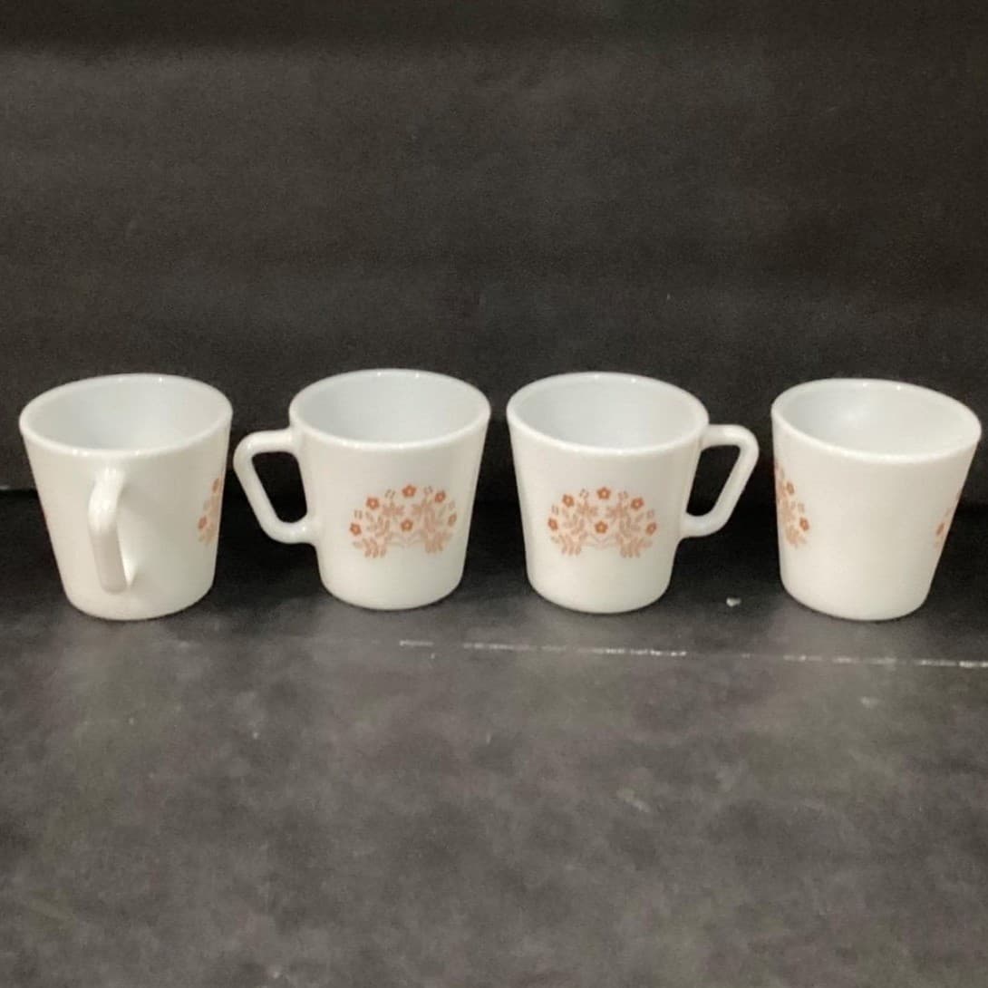 Pyrex Milk Glass Coffee Cups, Set of 4, Vintage Ginger Gold Summer Impressions - Thumbnail 7
