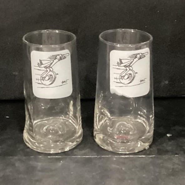 BC Comics Johnny Hart Caveman Tumblers, Set of 2, Vtg Cartoon Glasses, Drinkware - Thumbnail 2